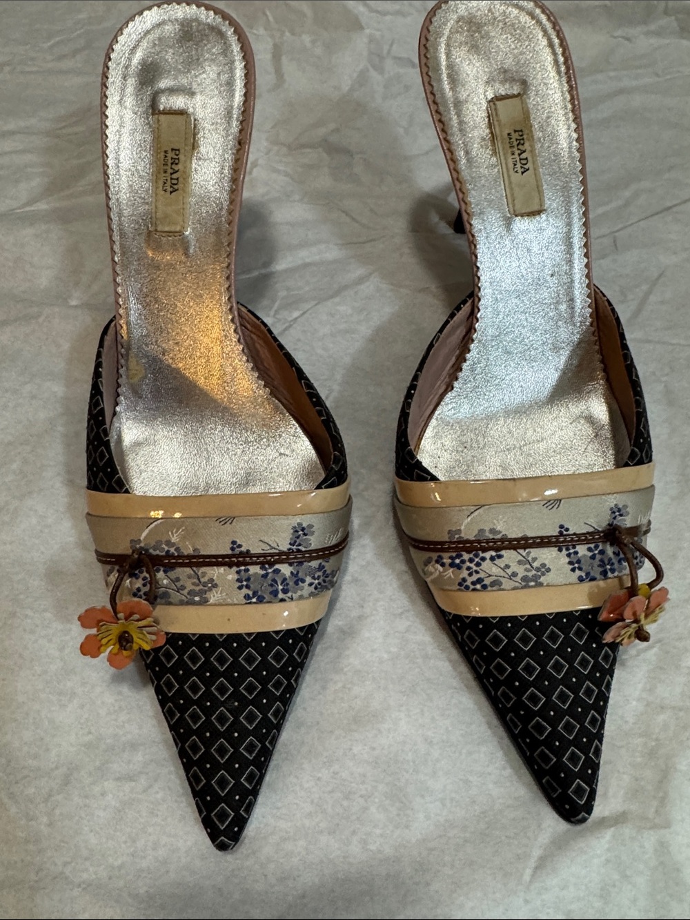2003 Vintage PRADA Silk Kimono Blue Mules EXCELLENT condition size  8-8.5  38